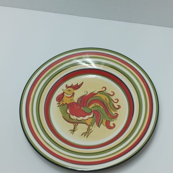 Salad Plates Red Green Yellow Trim Tabletops Gallery Rafael Rooster 8.5" - Picture 6 of 7